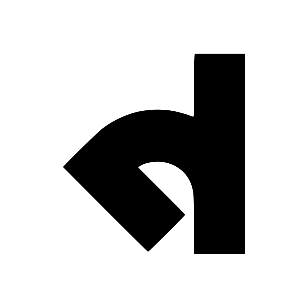 Logo of the lowercase letter d with a unique corner